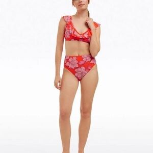 Draper James bikini and cover up size M red magnolia ruffle